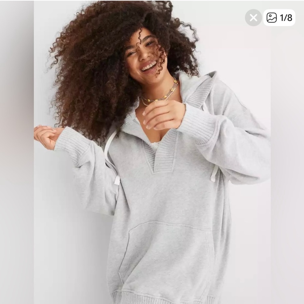 Aerie Down-To-Earth Henley Hoodie Grey Size XXS